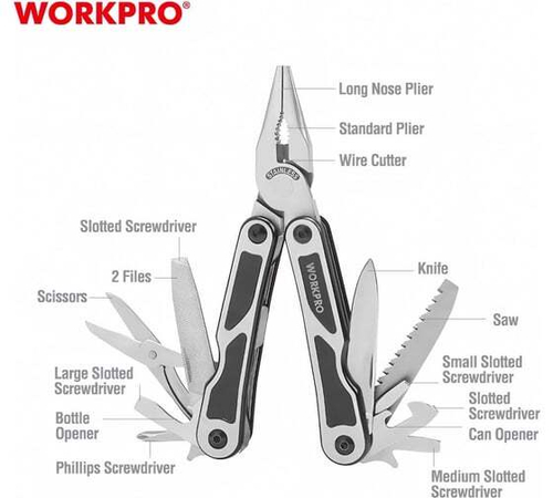Многоцелевые плоскогубцы WORKPRO 15в1, 150 мм WP382009