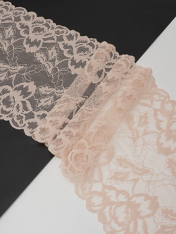 Эластичное кружево серебристый пион с розовинкой ширина 21 см
