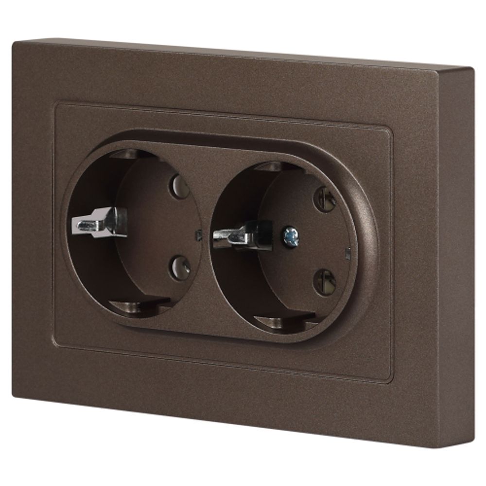 Розетка Intro Accent 6-205-08 2X2P+E Schuko, 16А-250В, IP20, СУ, AL/CU, бронза | Intro