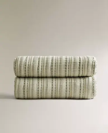 ZARA HOME ПЛЕД ИЗ ХЛОПКОВОГО МУСЛИНА, СВЕТЛО-ЗЕЛЕНЫЙ