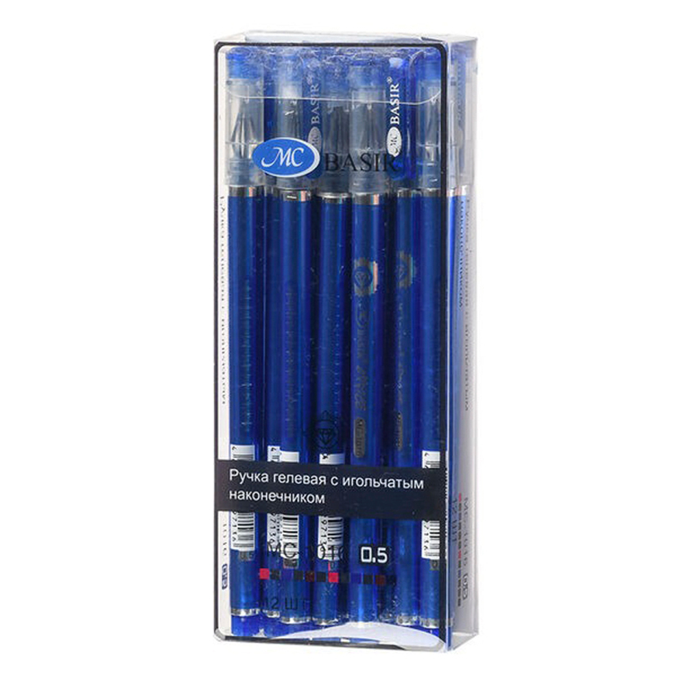 Ручка гелевая, Basir, синие чернила, серия "Office", с граненым наконечником, синий корпус, 12 шт
