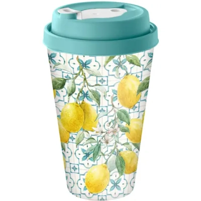 Стакан с крышкой 550мл с декором с клапаном «Sicily Lemon» (зеленый)