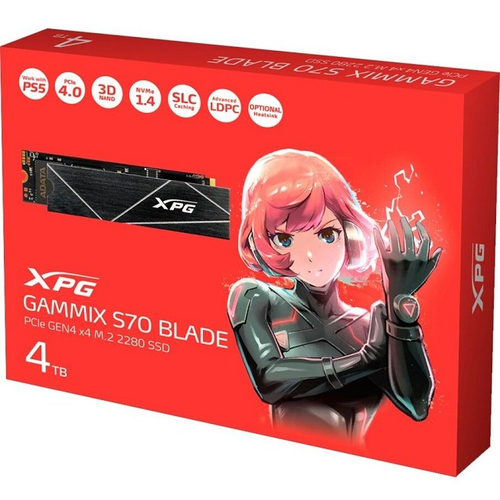 Жесткий диск SSD M.2 4Tb ADATA XPG Gammix S70 Blade, 7400/6000MBs, 750000 IOPS, 3D TLC, PCI-E4.0x4 (AGAMMIXS70B-4T-CS)