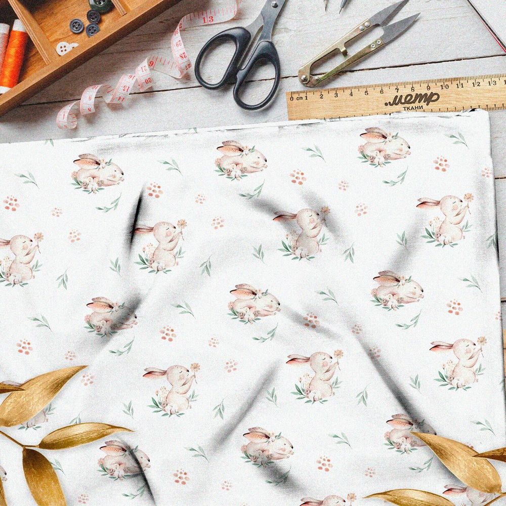 Ткань футер 2-х нитка зайки милые на траве