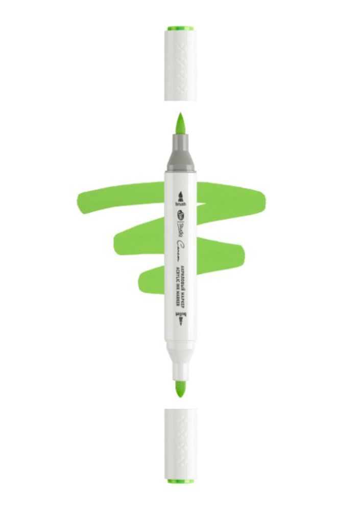 Маркер акриловый 2-х сторонний СОНЕТ кисть/пулевид. зелёный травяной