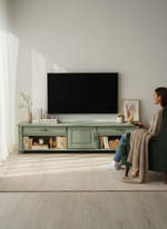 Тумба под телевизор Сюзанна 180 см, с ящиками и полками, зелёный