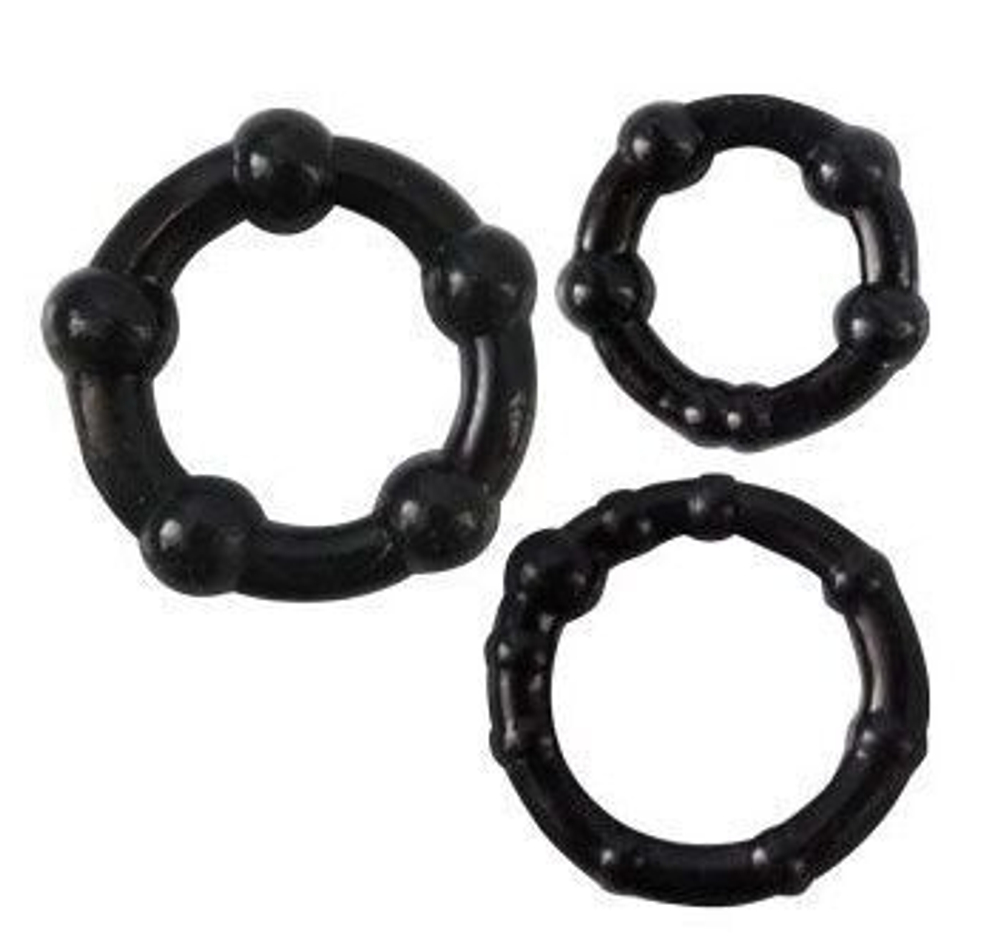Набор из трех черных эрекционных колец Sex Expert (Цвет: черный)