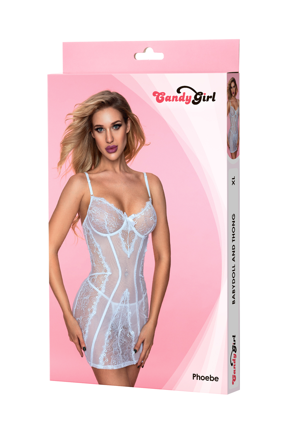 Комбинация и стринги Candy Girl Phoebe белые XL