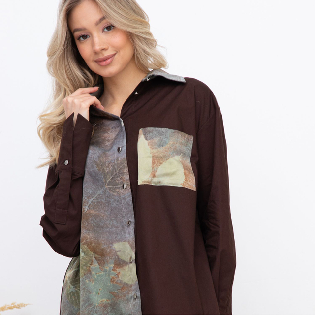 Рубашка из хлопка и шёлка «Дыхание Земли», экопринт