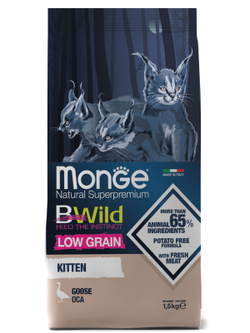 Monge Cat BWild LOW GRAIN Kitten низкозерновой корм из мяса гуся для котят 1,5 кг