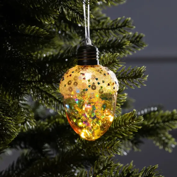 Ёлочный шар Жёлудь жёлтый 12 см., батарейки, 4 LED, свечение тёплое белое, Luazon Lighting (9594226)