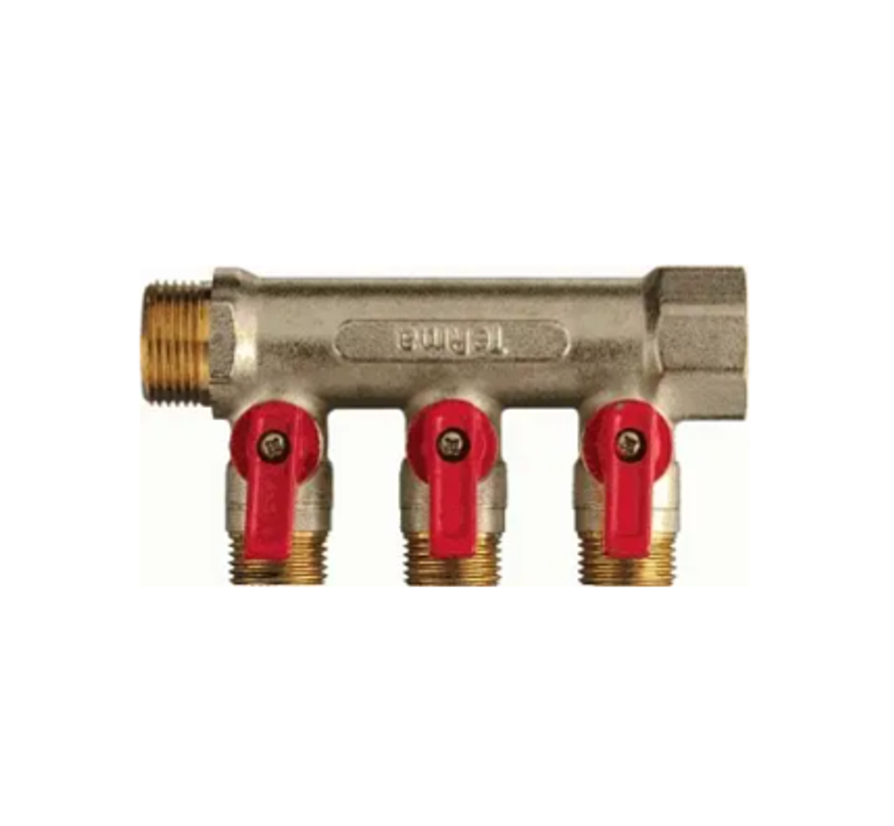 Коллектор латунь 3/4"внутр/наруж с 3-мя шаровыми кранами на 1/2" TERMA (14016)