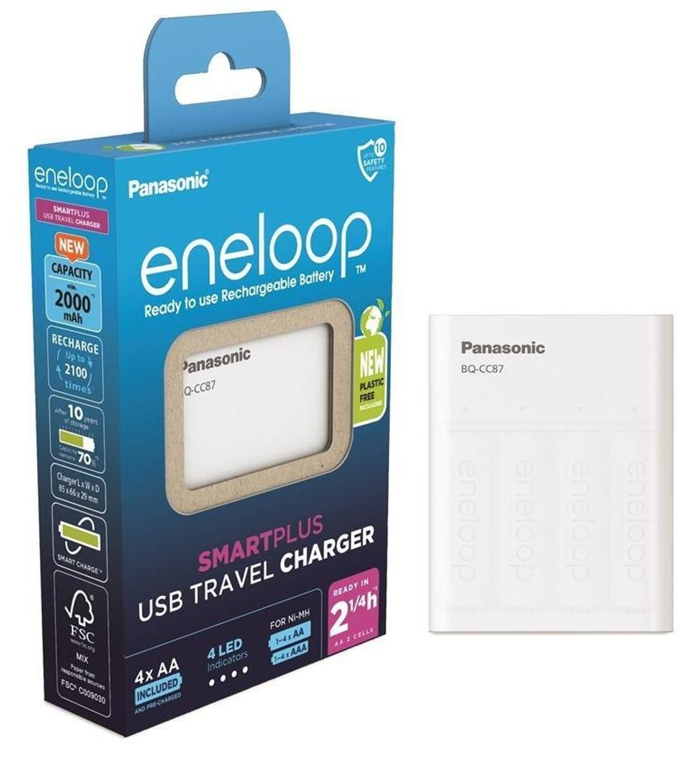 Зарядное устройство Panasonic Eneloop SmartPlus USB Travel Charger BQ-CC87 + 4шт АА 2000 mAh