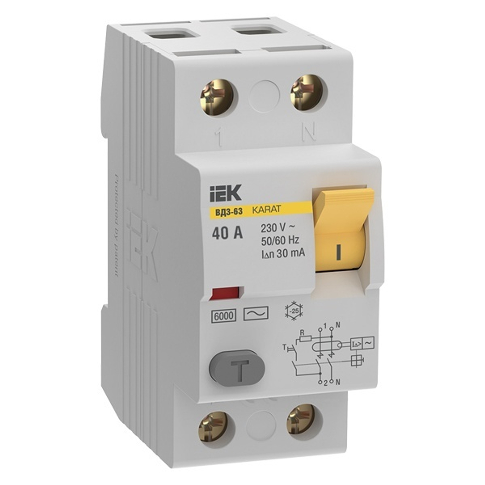 УЗО KARAT ВД3-63 2P 40А 30мА 6кА тип AC ИЭК (ВДТ) MDV20-2-040-030