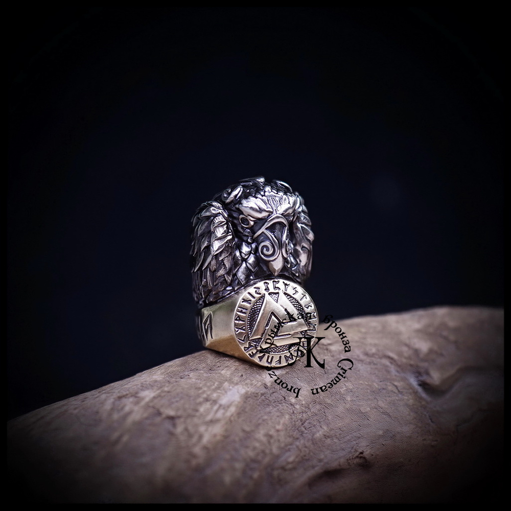 Темлячная бусина "Ворон Одина" биметалл (латунь Валькнут)