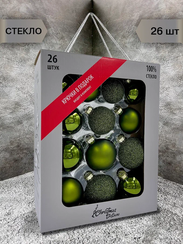 Набор стеклянных шаров Зеленый Микс 26 шт., Christmas DeLuxe (86775)