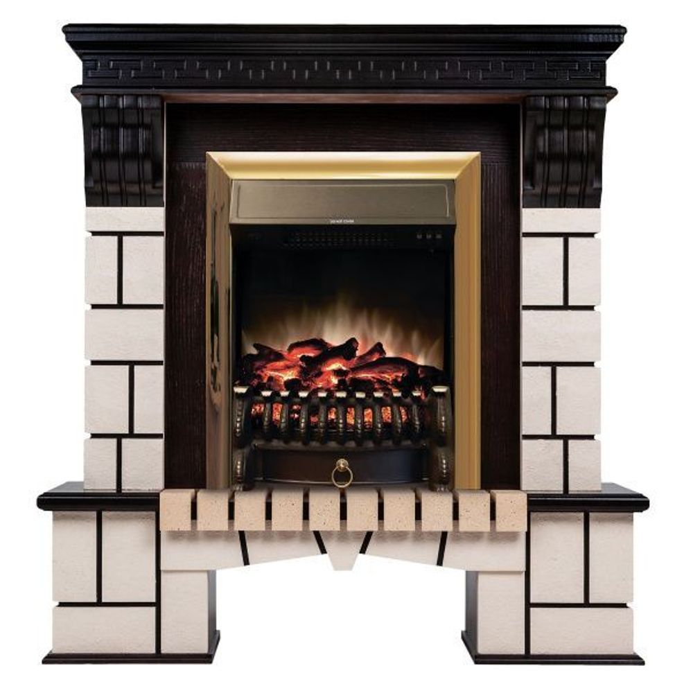 Электрокамин RealFlame Stone AO античный дуб с очагом Fobos Lux Brass
