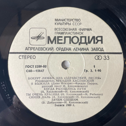 Винтажная виниловая пластинка LP Здравствуй Песня, Вокруг Любви (СССР 1981) Свет В Окне