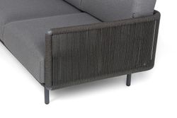 "Джелло" диван 3-местный плетеный из роупа, каркас алюминий темно-серый (RAL7024) муар, роуп темно-серый круглый, ткань темно-серая 027