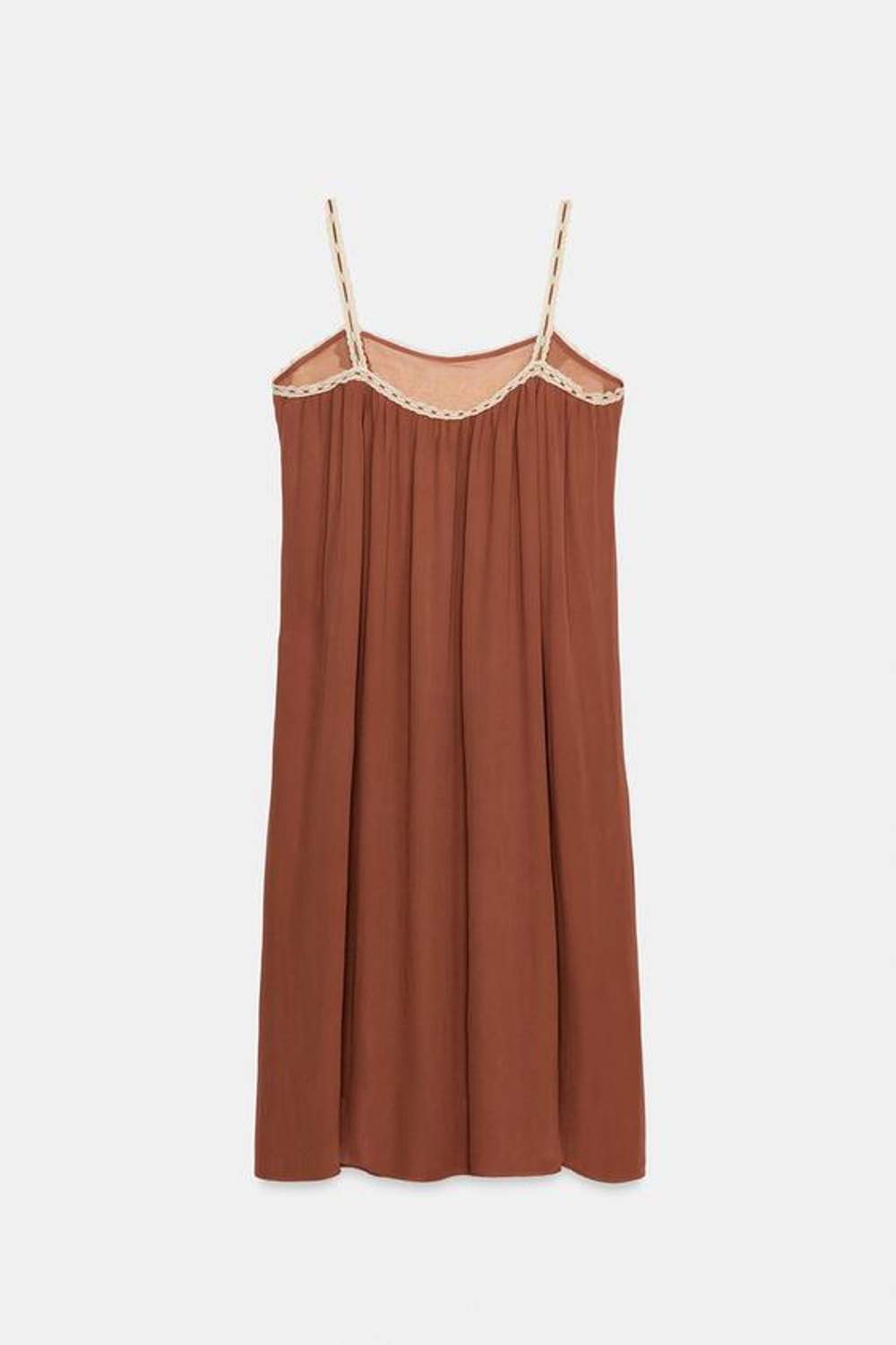 ZARA ПЛАТЬЕ МИДИ С КРУЖЕВОМ НА БРЕТЕЛЯХ — ZW COLLECTION, ЧЕРЕПИЧНЫЙ