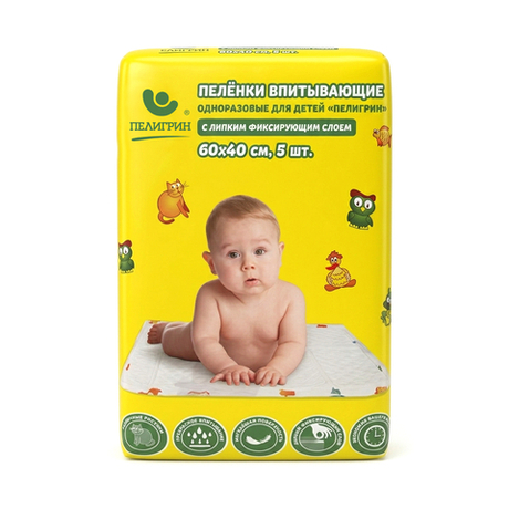 Пеленки впитывающие одноразовые для детей, с липким фиксирующим слоем, 60х40 см, 5 шт.