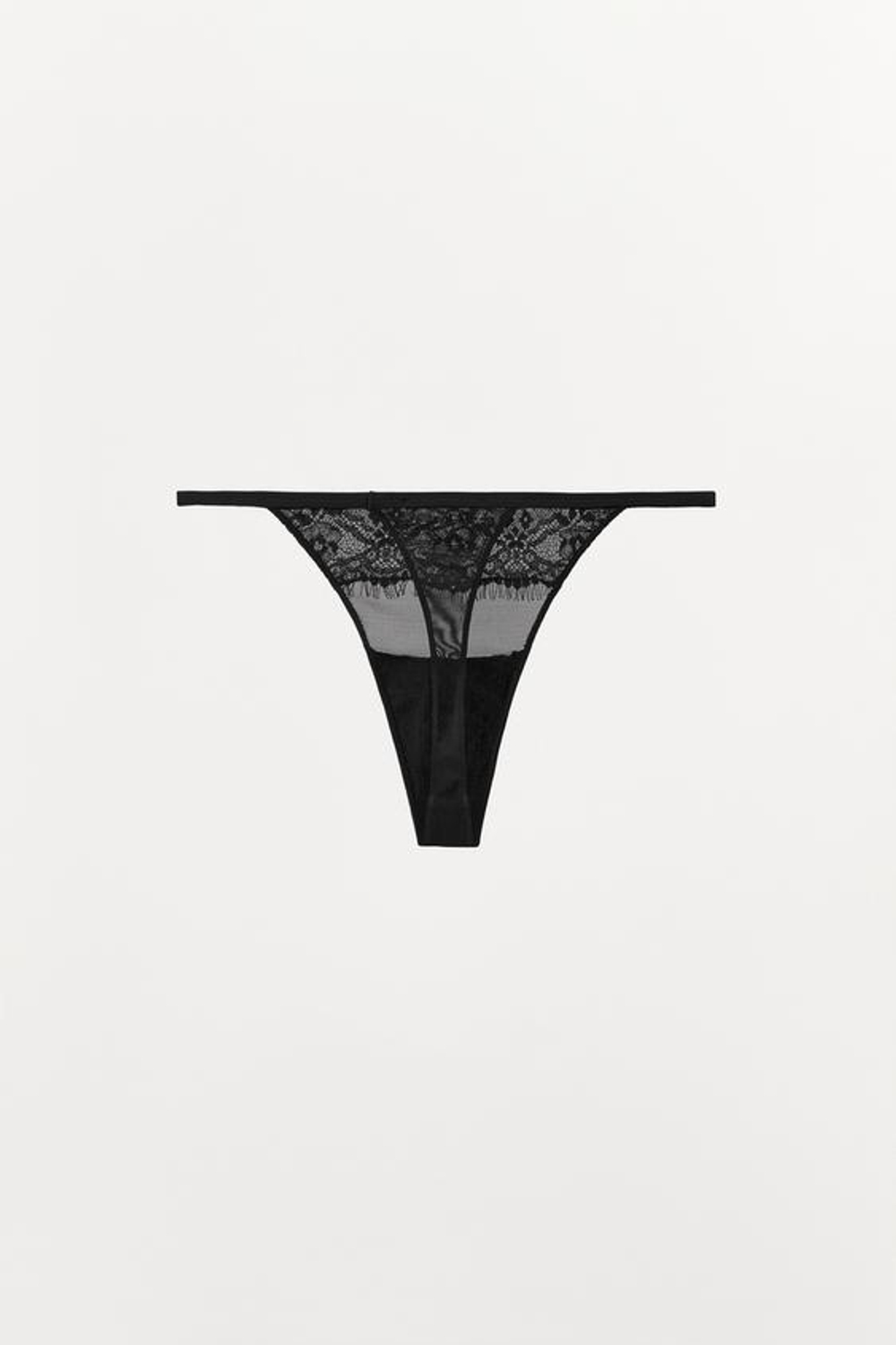 ZARA КРУЖЕВНЫЕ ТРУСЫ-ТАНГА, ЧЕРНЫЙ