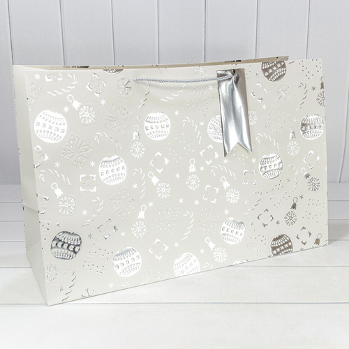 Пакет подарочный 64 х 42 х 20 см "Новый год" с тиснением (Белый)