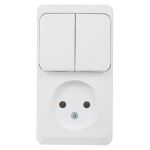 Schneider Electric ЭТЮД Белый Блок: Розетка без заземляющих контактов+ выключатель 2-клавишный открытая установка BPA16-205B