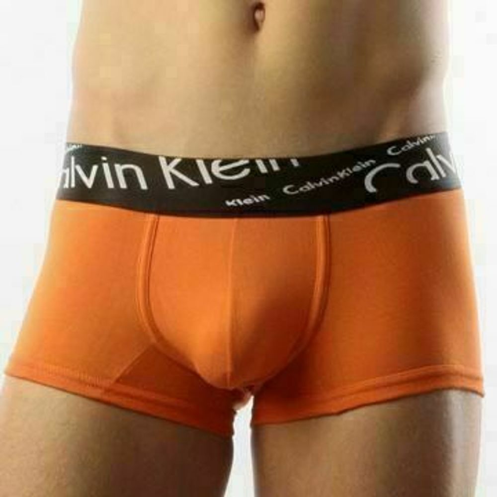 Мужские трусы боксеры оранжевые с черной косой резинкой Calvin Klein Black Waistband Italics Boxer Orange CK05110