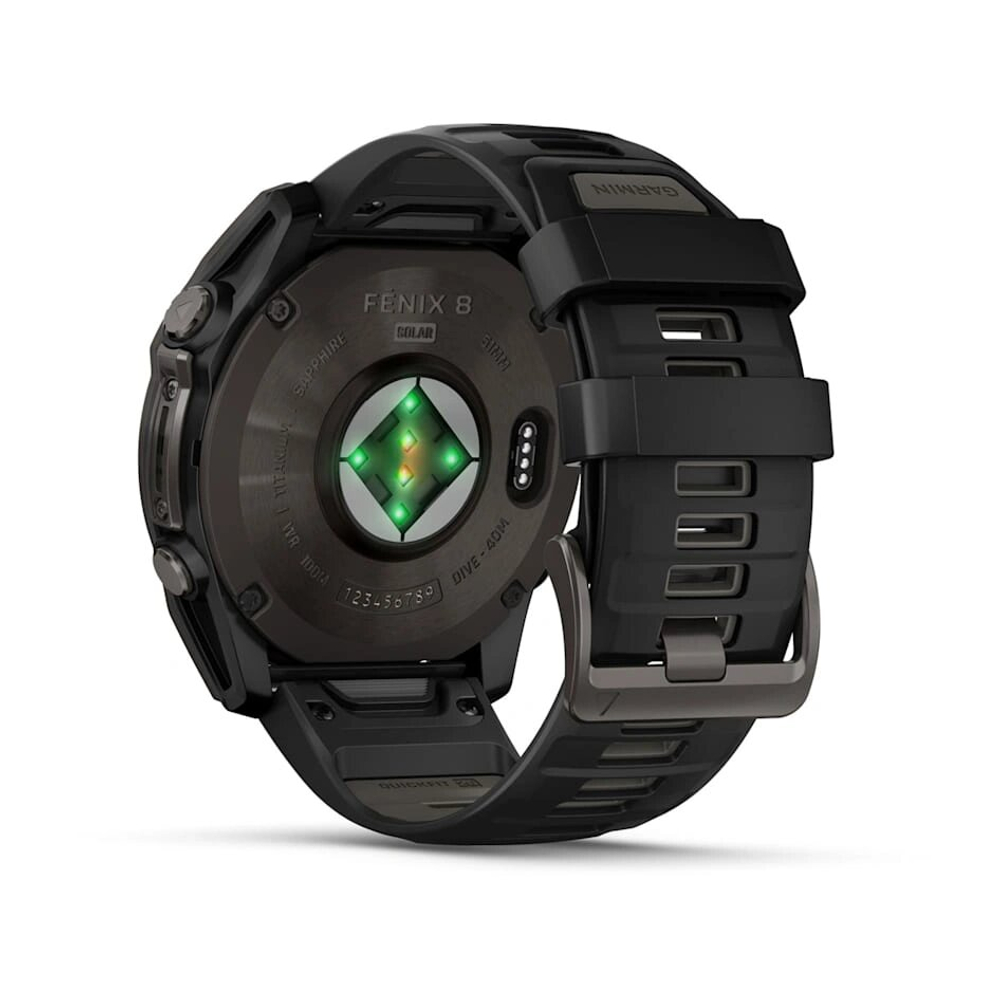 Умные часы Garmin Fenix 8 51mm, Solar, Sapphire, Carbon Gray DLC Titanium with Black/Pebble Gray Silicone Band (010-02907-70)