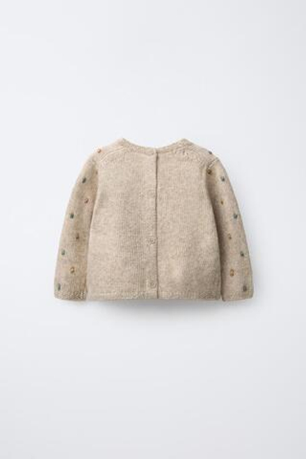 ZARA ВЯЗАНЫЙ ДЖЕМПЕР С ШАРИКАМИ, СВЕТЛО-БЕЖЕВЫЙ