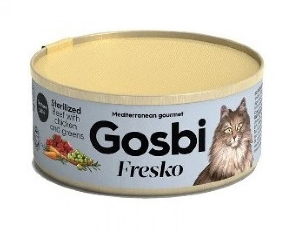 Gosbi 70г FRESKO Дополнительный корм для стерилизованных кошек. Говядина, курица, зелень