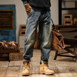 Американские ретро джинсы для мужчин, новые весенне-осенние микро-трапециевидные прямые свободные повседневные модные брендовые потертые брюки для мужчин