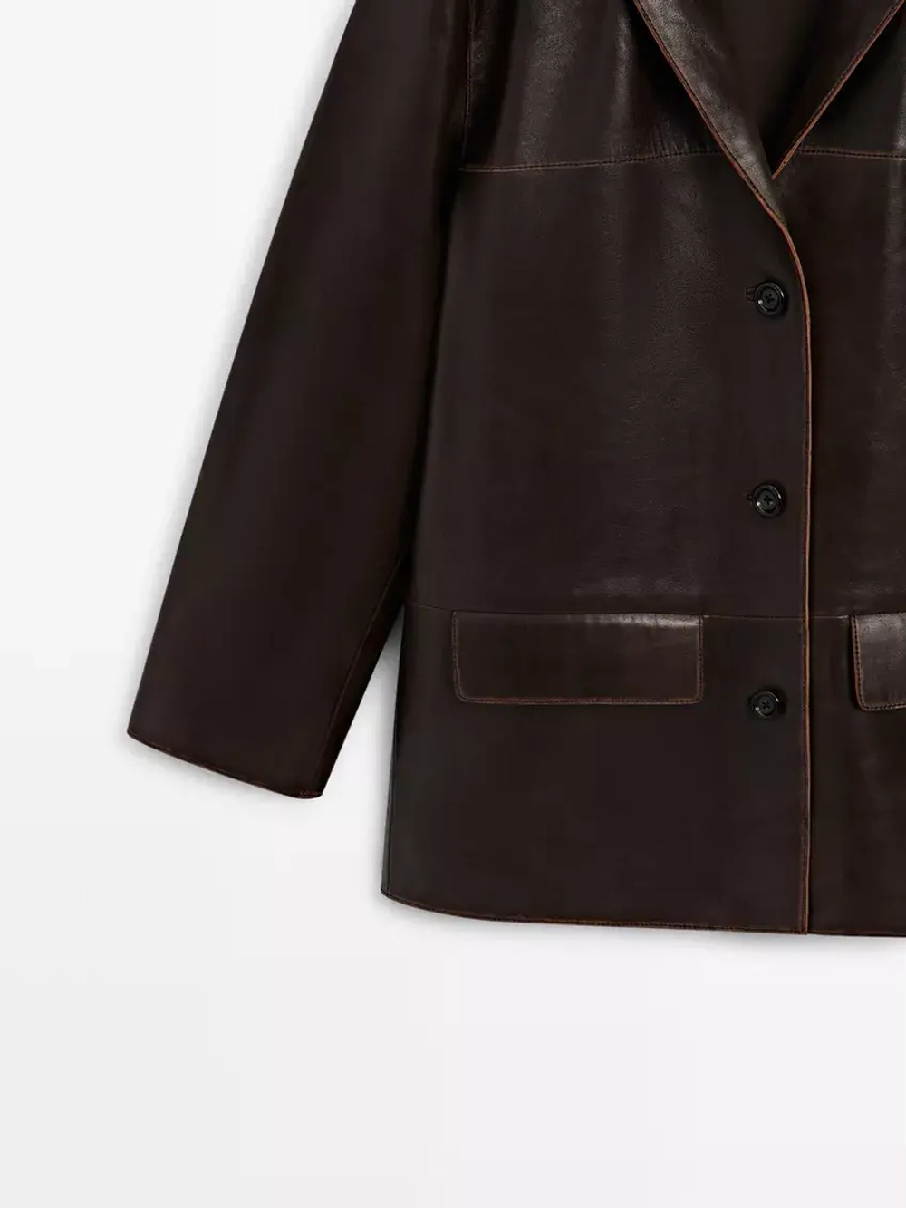 Massimo Dutti Куртка из кожи наппа, коричневый