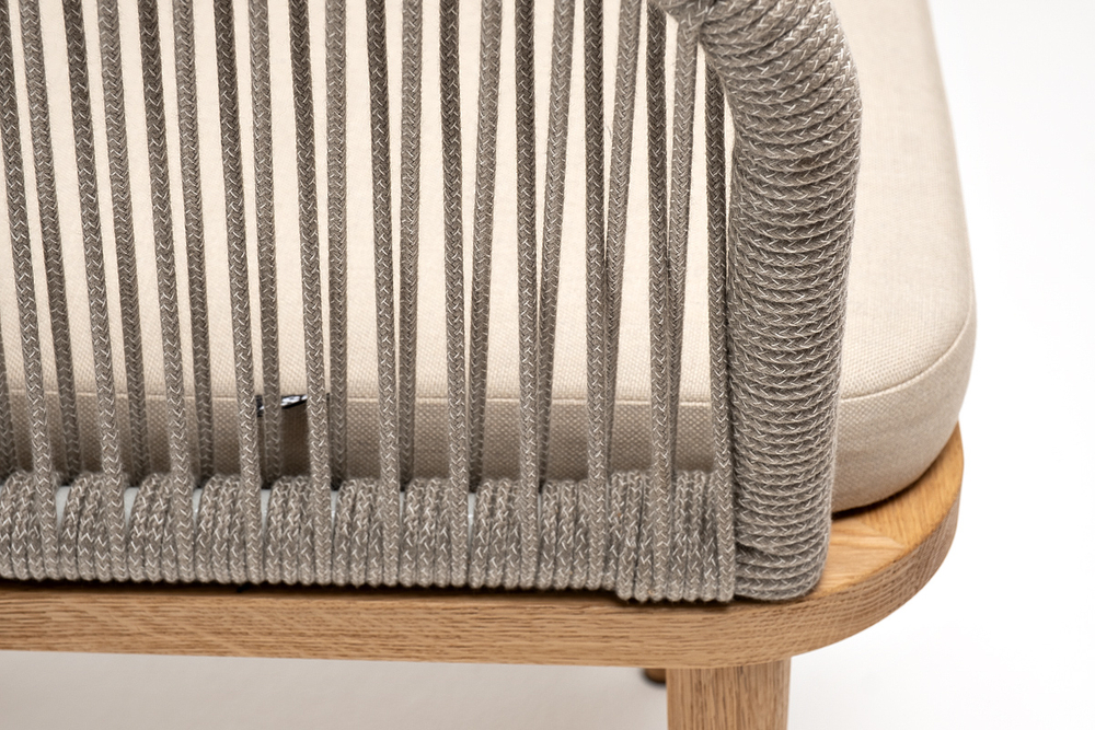 "Марсель" стул плетеный из роупа, основание дуб, роуп серый меланж круглый, ткань бежевая 15052