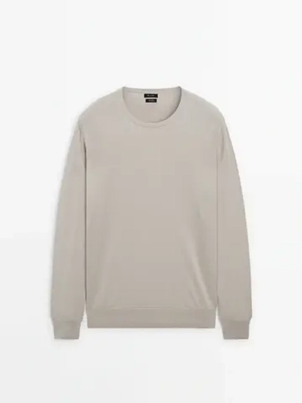 Massimo Dutti Хлопковый свитер с длинными рукавами, цвет льда