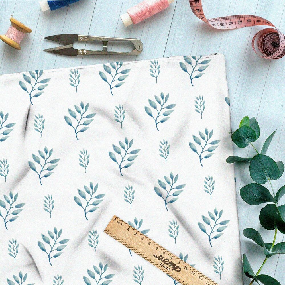 Ткань атлас полупрозрачные акварельные листья