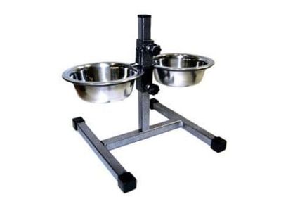 Кормушка металлическая с телескопической регулировкой высоты до 40см, 2 миски 0,7л, 18см