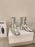 Серебристые кожаные ботильоны Tabi Maison Margiela