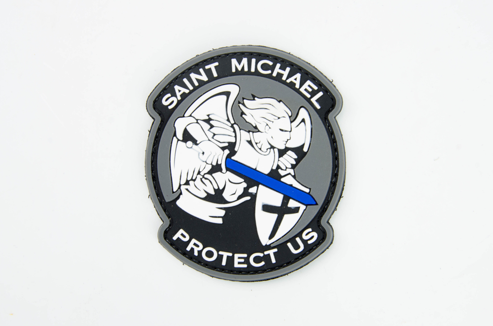Шеврон Святой Михаил защити нас PVC. Серый