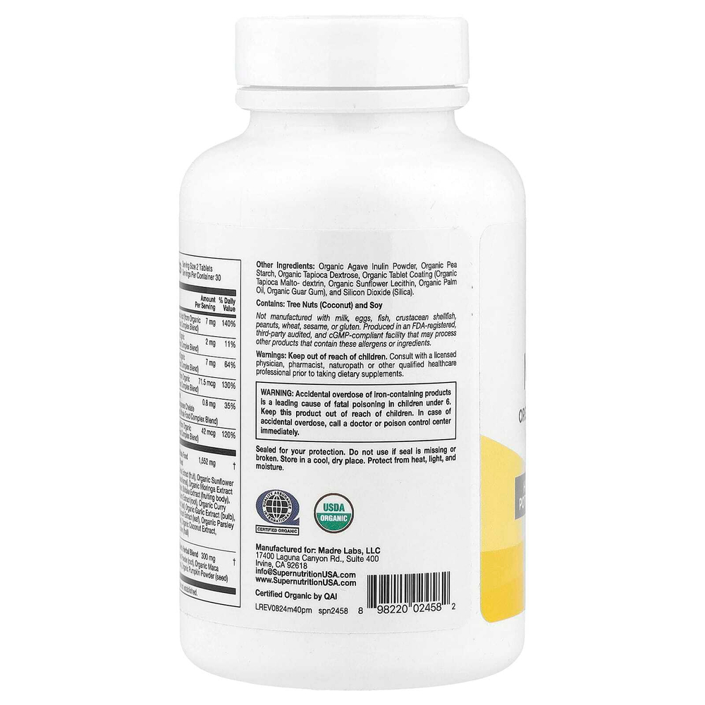 Super Nutrition, мультивитамины из органических цельных продуктов для мужчин старше 40 лет, с экстрактами органической амлы, органического подсолнечника, органической моринги и органического шиитаке, 60 таблеток
