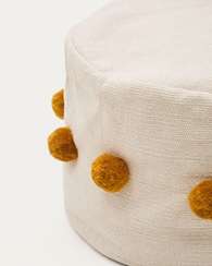 Пуф Manua бежевый с кисточками горчичного цвета, Ø 40 см