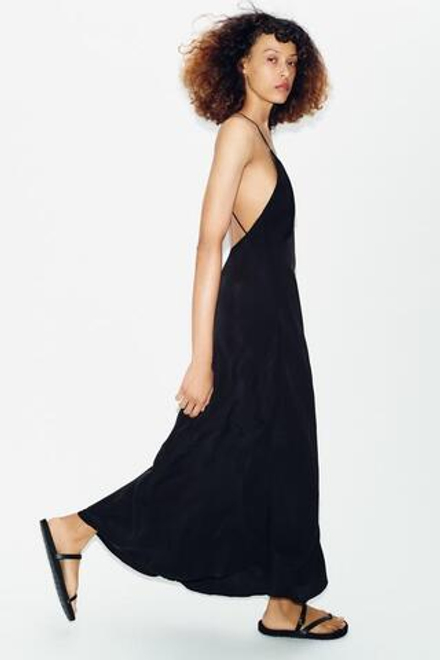ZARA САНДАЛИИ НА ПЛОСКОЙ ПОДОШВЕ С РЕМЕШКАМИ ИЗ КОЖИ, ЧЕРНЫЙ