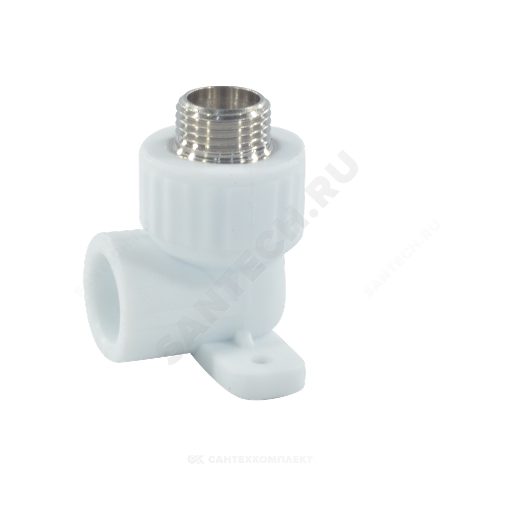 Угольник PP-R комбинированный белый Дн 20х1/2" НР с креплением VALFEX 10121020