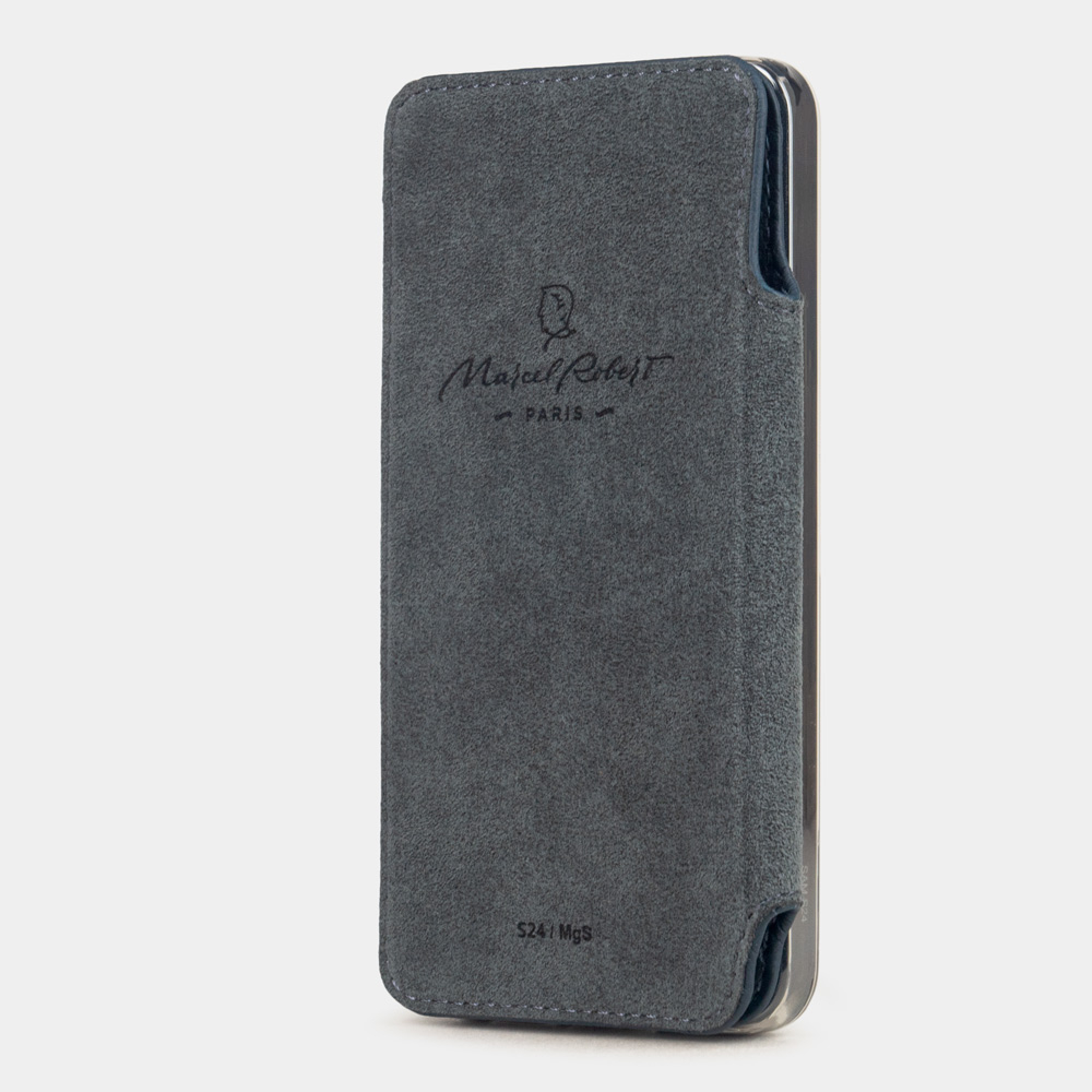 Чехол для Samsung Galaxy S24 Plus из натуральной кожи теленка, синего цвета