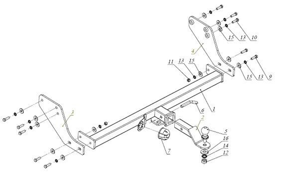 Фаркоп под квадрат для Great Wall Wingle 3,5,7, 2008 г.-, Бизон.FA 0646-E