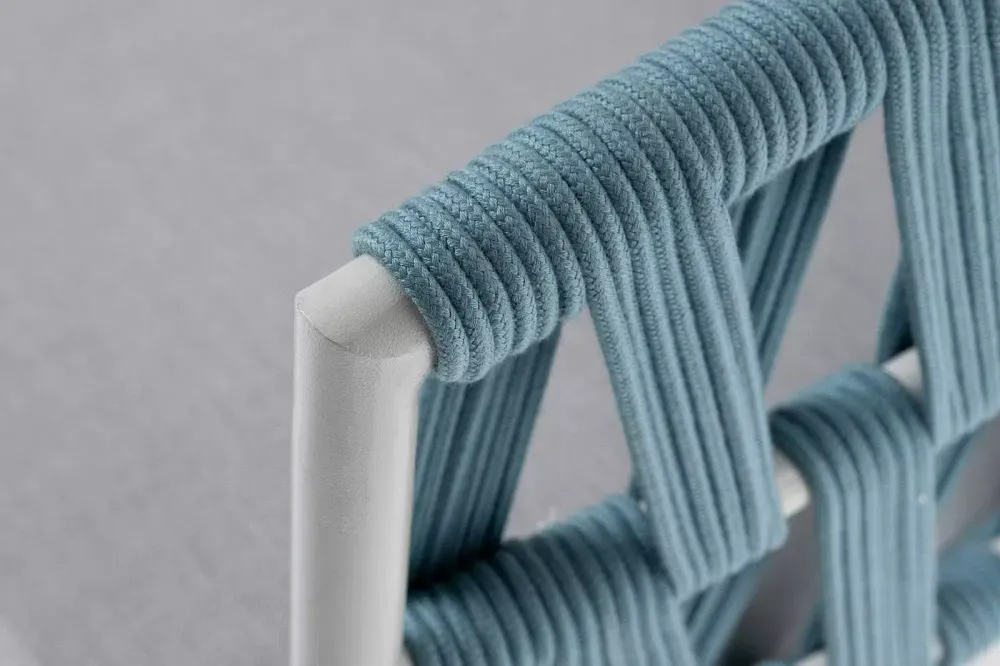 "Диего" диван 2-местный плетеный из роупа, каркас алюминий светло-серый (RAL7035) муар, роуп бирюзовый круглый, ткань светло-серая