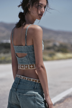 ZARA ТОП Z1975 ДЖИНСОВЫЙ КОМБИНИРОВАННЫЙ КРОШЕ, ВЫЦВЕТШИЙ СИНИЙ