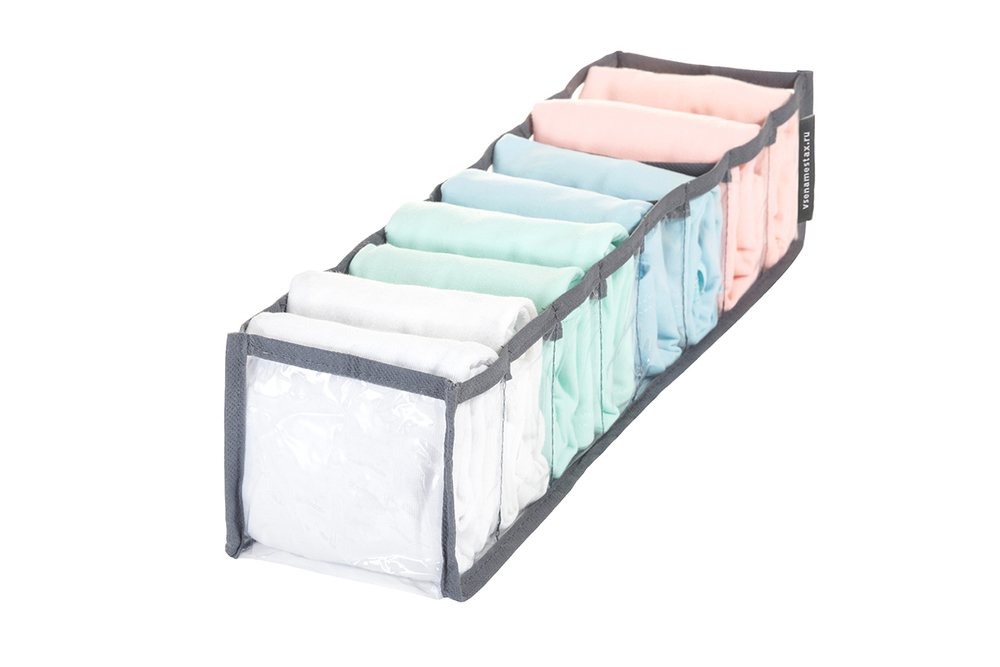 Органайзер прозрачный 40х10х10 см, 8 ячеек, Серый