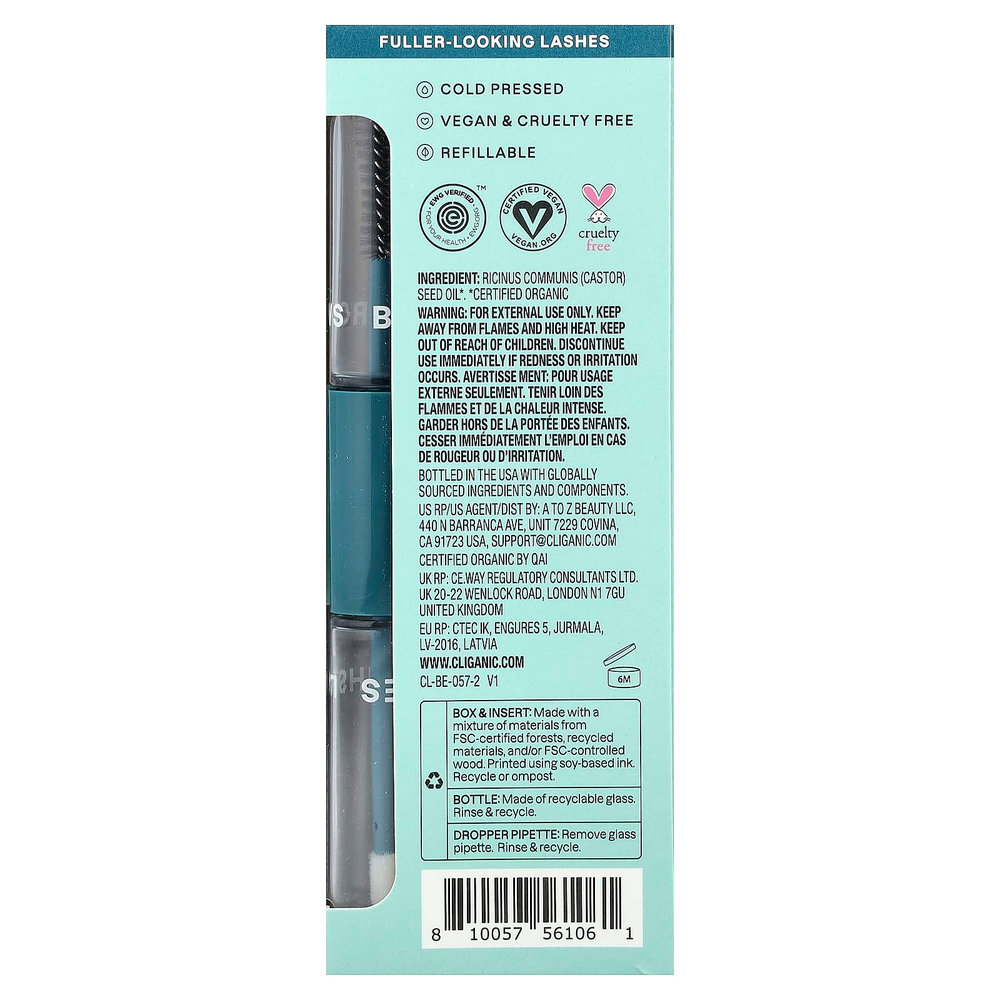 Cliganic, Dose of Intense Moisture™, органическое касторовое масло, набор для ресниц и бровей, 60 мл (2 жидк. унции)